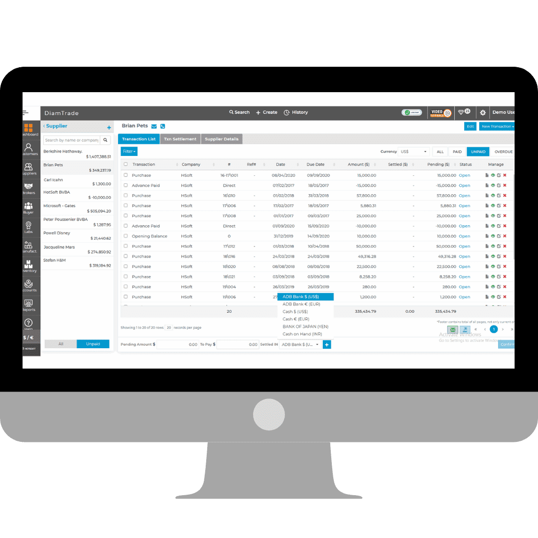 DiamTrade cloud transactions