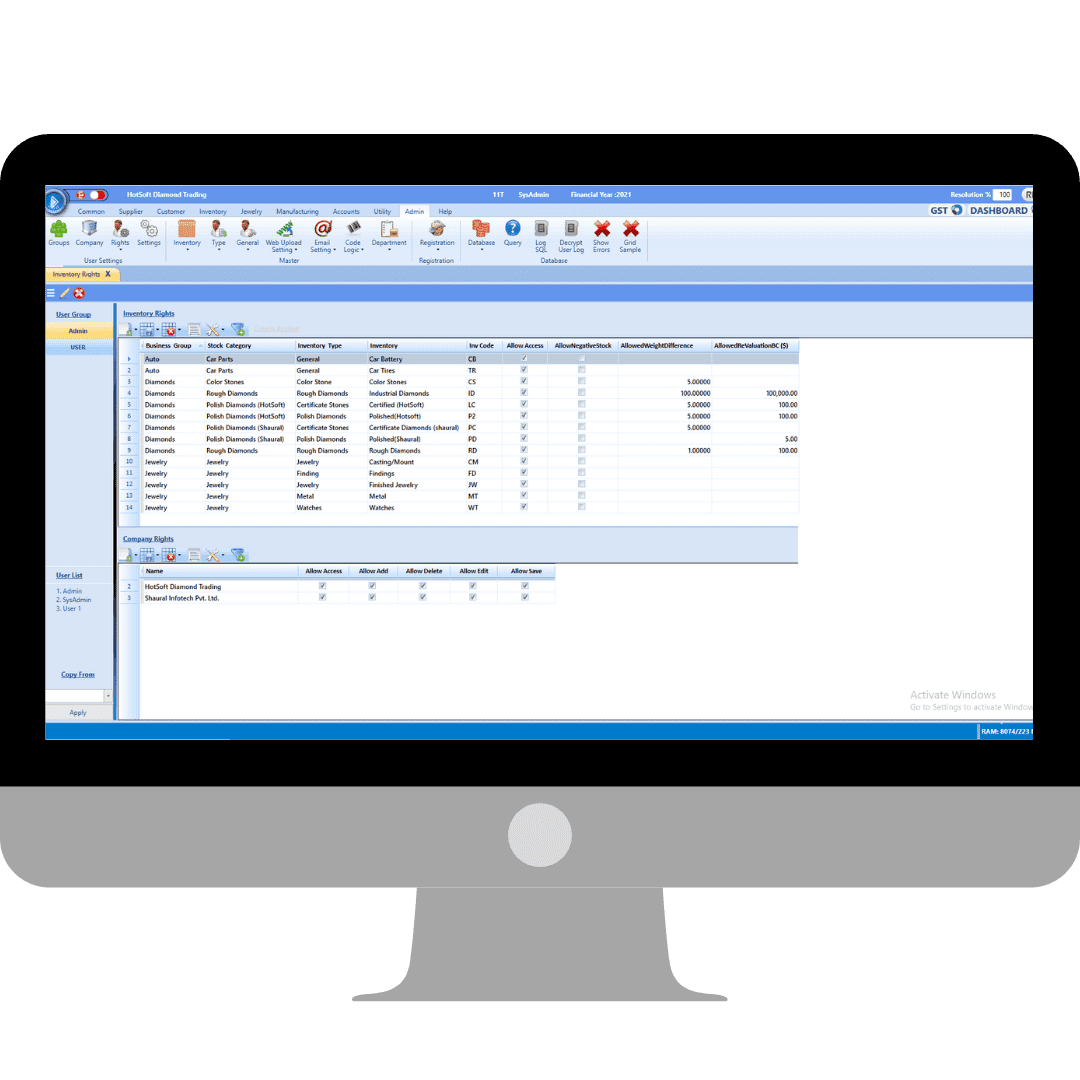 DiamTrade Desktop User Management